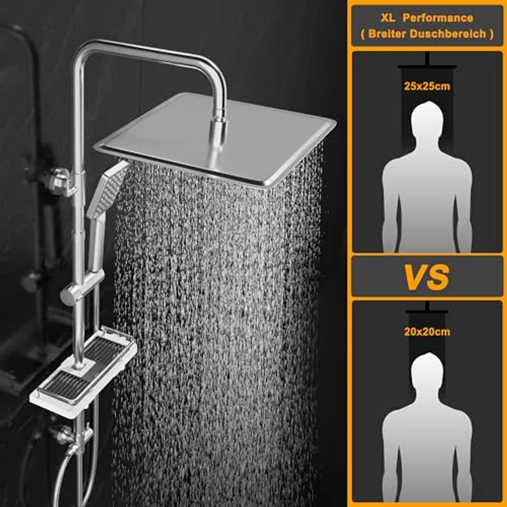Görbach Regendusche Duschsystem, 25x25 cm Kopfbrause aus Edelstahl mit 3 Strahlarten, chrom – Bild 2