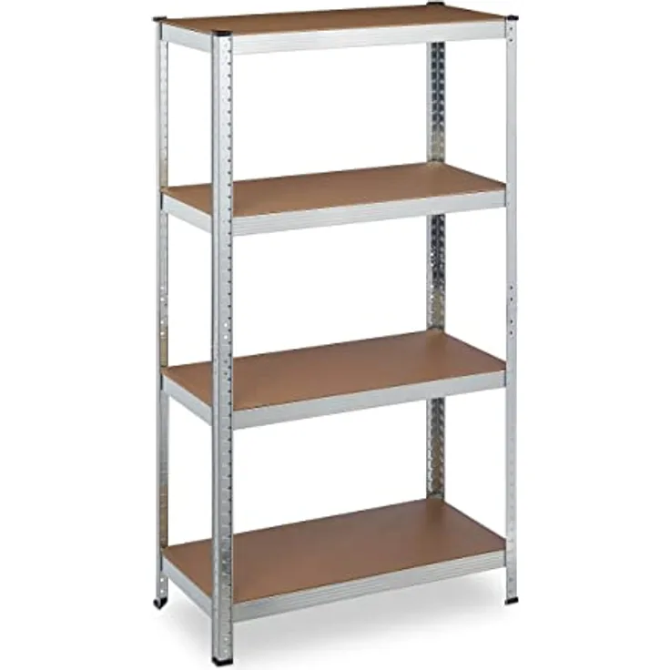 Schwerlastregal verzinkt, Traglast 280kg, 157x80x40 cm, 4 Böden, zum Stecken, Stahl, Lagerregal Keller, silber