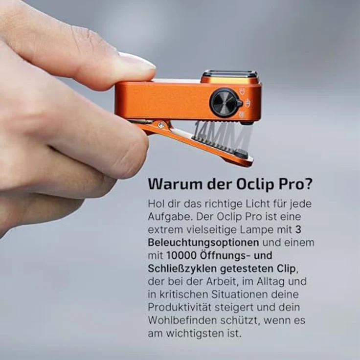OLIGHT Oclip Pro Mini LED Taschenlampe, 500 Lumen, USB-C wiederaufladbar, IPX6, Flutlicht, fokussiertes Licht, Rotlicht, orange – Bild 3