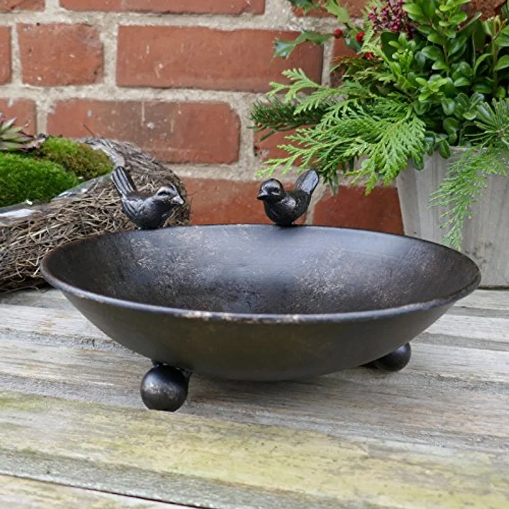 Deko-Impression Vogeltränke Vogelbad Vogel-Futterstelle Eisen massiv bronzefarben 22 – Bild 4
