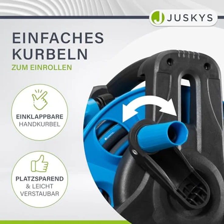 Juskys Schlauchtrommel Basic, 30 m, Multifunktionsbrause, 10 Funktionen, diverse Adapter, Blau/Dunkelgrau – Bild 6