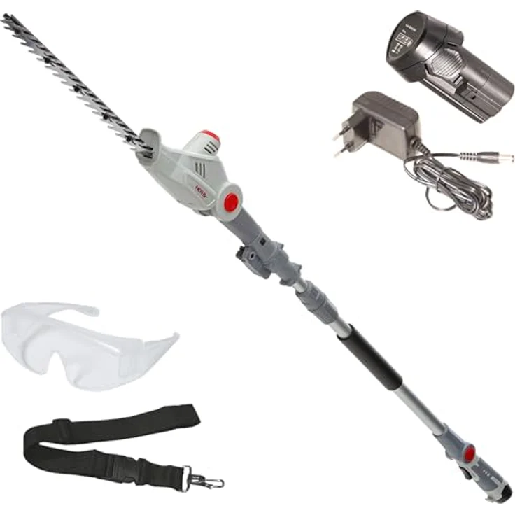 IKRA Akku Teleskop Heckenschere IATHS 1241, kabellos mit 41 cm Schnittlänge, 4-fach verstellbarem Schnittwinkel und Schutzbrille, inkl. 12 V Akku & Ladegerät – Bild 1