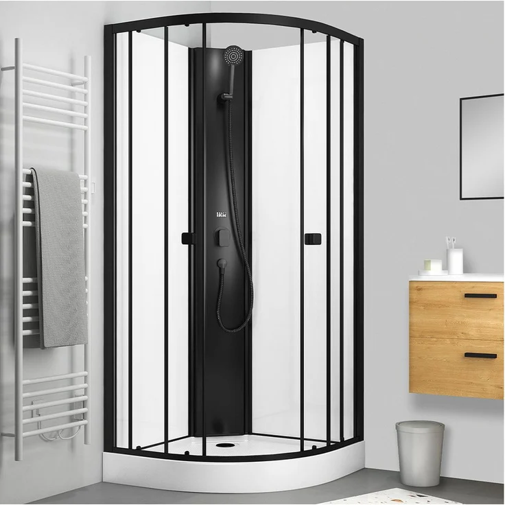 Marwell Komplettdusche Prime Style Schwarz/Weiß, BxT: 85x85 cm, Acrylwanne, langlebige Materialien, kalkabweisende Handbrause – Bild 1
