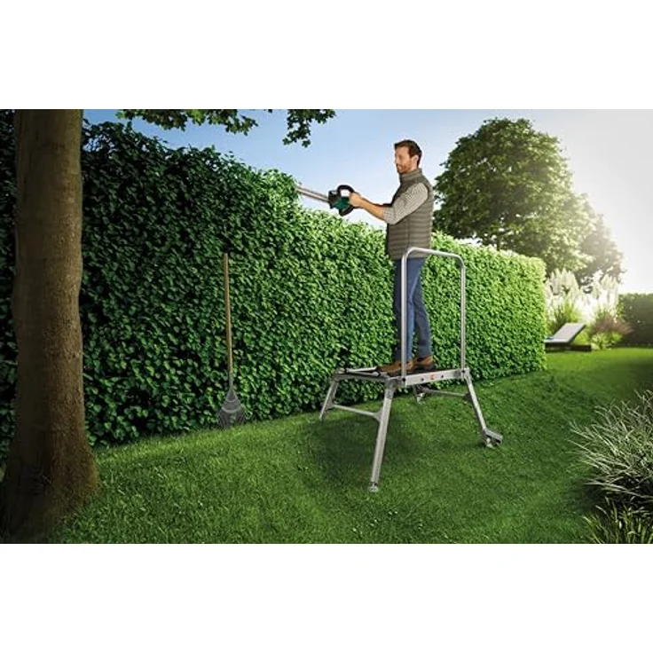Hailo LP Outdoor Leiternpodest – rutschfeste Arbeitsplattform für Außenbereiche, teleskopierbare Füße, belastbar bis 300kg, für Tritt- und Stehleitern bis 5 Stufen – Bild 2