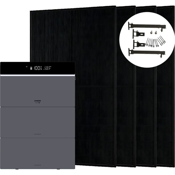 Conow CBE2000 Pro 1820W Balkonkraftwerk mit 2 kWh LiFePO4 Speicher, 2 CBE2000 Erweiterungsakku und Flachdach-Halterung
