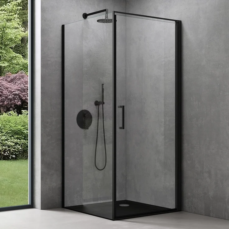 doporro Eckeinstieg Duschkabine schwarz 75x80x195cm Eckdusche inkl. Duschtasse ESG-Sicherheitsglas Klarglas inkl. beidseitiger Easy-Clean-Beschichtung Ravenna36-Plus