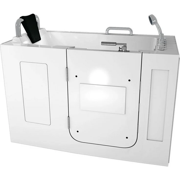 AcquaVapore Whirlpool-Badewanne S07WP-TH-B-L 140x76cm, Thermostat Armatur, 8 Wassermassage-Düsen, inkl. Tür, Weiß