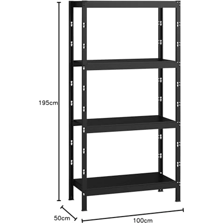 SCHULTE Regalwelt Profi-Steckregal mit 4 Böden, 195x100x50 cm (HxBxT), Traglast pro Ebene 120 kg, schwarz-Struktur – Bild 2