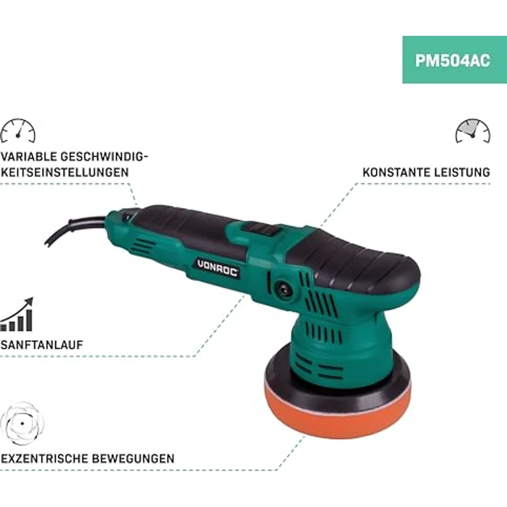 VONROC Exzenter-Poliermaschine 650W - Ø125mm - Sanftanlauf - Konstante Leistung - Inkl. Zubehör – Bild 3
