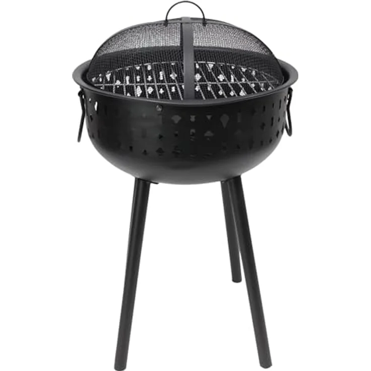 Dekoleidenschaft Grill "Black", tragbarer Holzkohlegrill aus mattschwarz lackiertem Metall, Edelstahl-Grillrost & abnehmbare Haube, Ø 49 cm – Bild 3