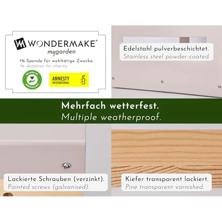 WONDERMAKE® Großes Design Vogelhaus aus Metall und Holz wetterfest zum Aufhängen, modernes Vogelfutterhaus XL Metalldach hängend, Vogelhäuschen Futterhaus für Vögel, Edelstahl Kiefer, grau-beige – Bild 3