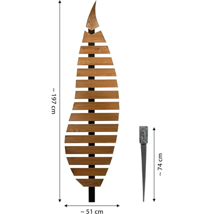 dobar® Green Label Rankhilfe Abstractus, zweifarbige Holz-Rankstütze in Blattform, 51 x 6 x 197 cm, mit stabiler Metall-Erdspieß für Kletterpflanzen – Bild 2