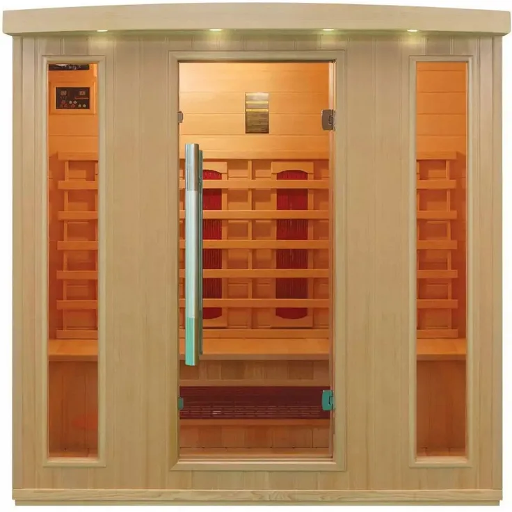 PureHaven Infrarotkabine Kopenhagen 175x120x190 cm aus kanadischem Hemlock-Holz mit Bluetooth-Soundsystem, Lichttherapie in 4 Farben und digitaler Steuerung
