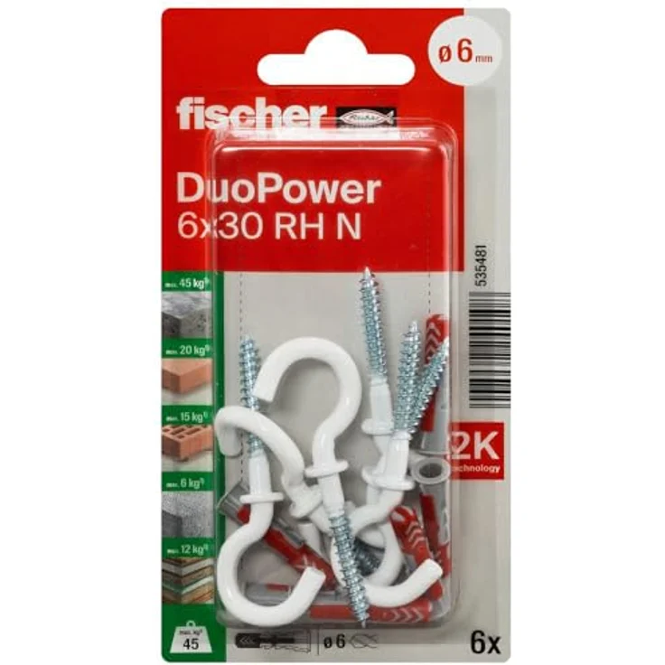 fischer Nylondübel DuoPower 6 x 30 Haken rund RH N K 6 Stück - Zwei Hardware-Komponenten für beste Ladewerte – Bild 1