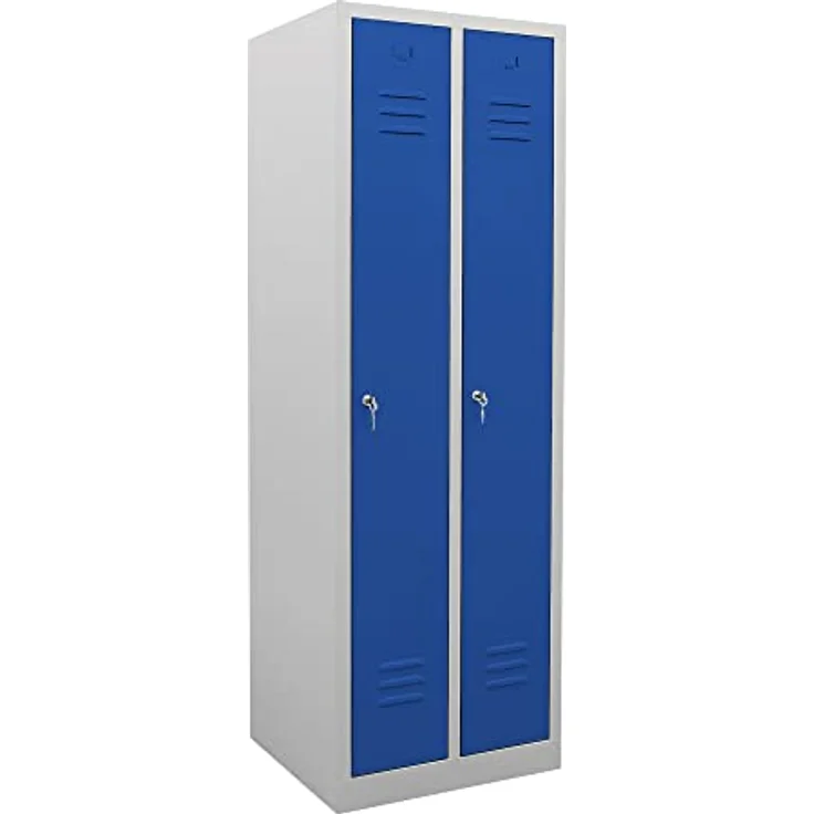 STIER Garderobenspind 2 Abteile, enzianblau, abschließbar, Maße 1800 x 590 x 500 mm, inkl. Kleiderstange und Fachboden, mit Lüftungsschlitzen – Bild 1