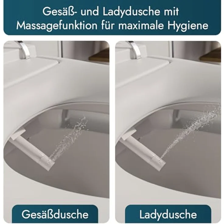 BERNSTEIN Dusch-WC 540 PRO, Spülrandloses Hänge-WC mit Bidet-Funktion, Sitzheizung und Sterilisator, Weiß – Komplettanlage mit Fernbedienung und Soft-Close Deckel – Bild 3