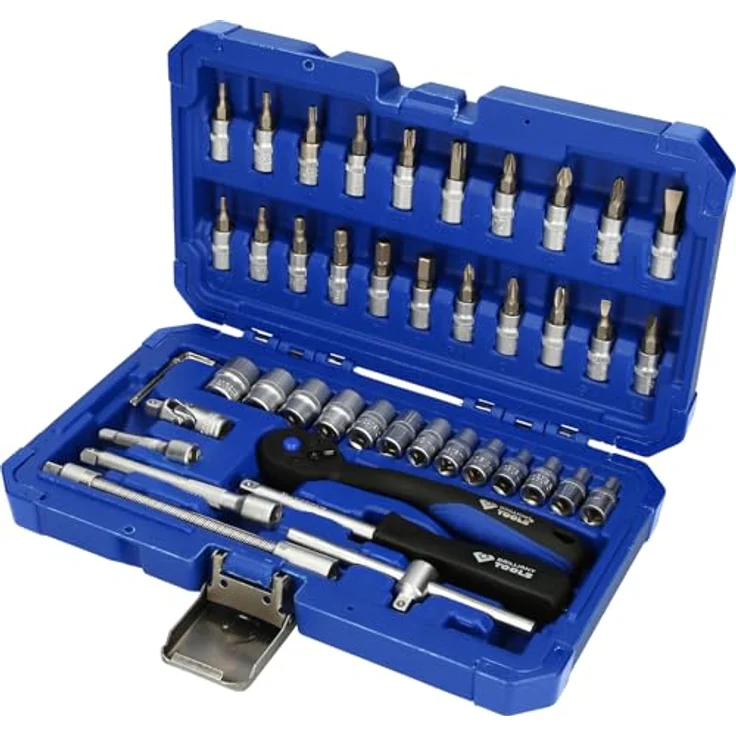 BRILLIANT TOOLS BT020046 1/4" Steckschlüssel-Satz, 46-tlg, Chrom-Vanadium-Stahl, stabiler Transportkoffer, gummierte Ratschengriffe, verbesserte Übersichtlichkeit – Bild 1