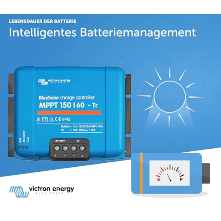 Victron Energy BlueSolar MPPT TR 150V 60 Amp 12/24/36/48-Volt Solar Laderegler, Batteriespannung: 12/24/48V Auto Select, Bluetooth-Dongle für Fernsteuerung, schwarz – Bild 2