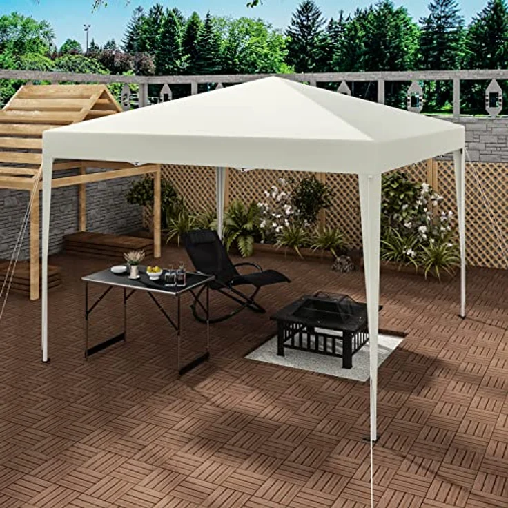 WOLTU Pavillon Pop-Up wasserdichter Faltpavillon Sonnenschutz Event Pavillon Gartenpavillon auf Terrasse Camping Festival Pagodenzelt aus Oxford Metallrahmen 3 x 3 m Beige PVL0002be – Bild 5