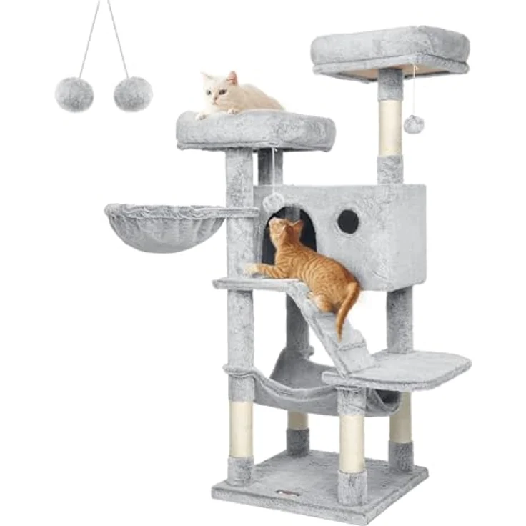Feandrea Kratzbaum groß, Katzenbaum mit weichem Bezug, für große Katzen, Ombré-Grau-Weiß – Bild 1