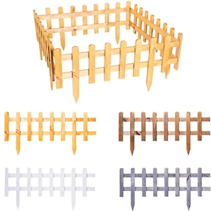BooGardi Steckzaun Holz Hellbraun 20 x 93,5 cm · 4er Set · Beetumrandung für Blumenbeet/Gemüsebeet · Vor-Gartenzaun · Rasenkante