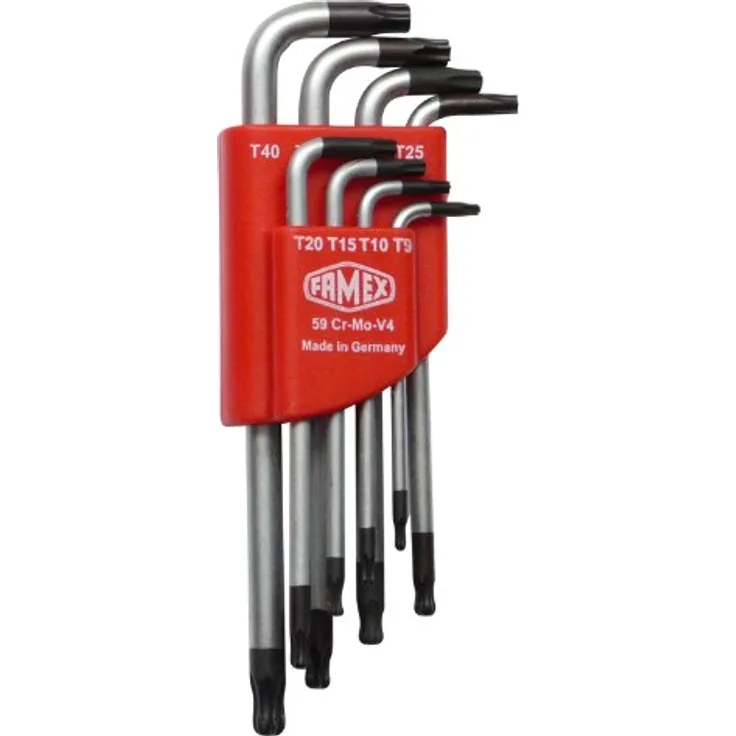 Famex Werkzeug 10789 Winkelschraubendreher für Torx-Schrauben, mit Kugelkopf, T-9 - T-40, 8-teilig