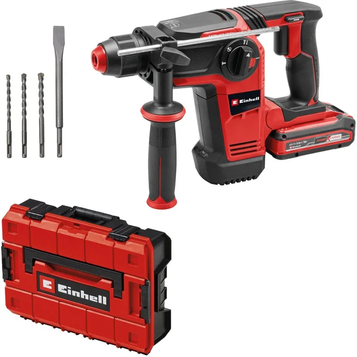 Einhell Akku-Bohrhammer TP-HD 18/28 Li BL +4, mit 18V/3,0Ah Akku und Ladegerät, Brushless Motor, SDS-Plus-Werkzeugaufnahme, LED-Licht, inkl. Transportkoffer, blau