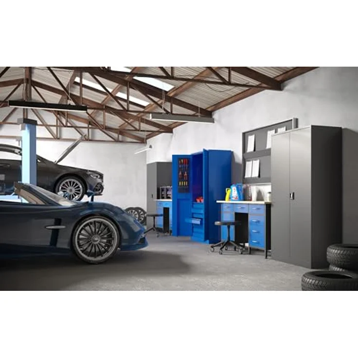 Jan Nowak Werkzeugschrank Darek, Metall mit 7 ausziehbaren Schubladen, 185 x 92 x 50 cm, Blau – Bild 2