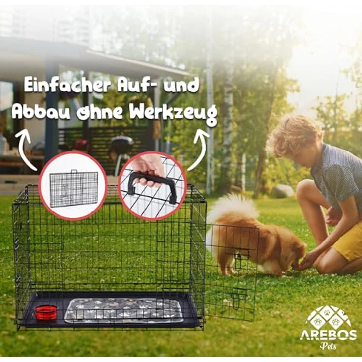 Arebos Hunde-Transportbox Hundekäfig klappbar S-XL bis 11,00 kg, Kuscheldecke, Schwarz – Bild 4