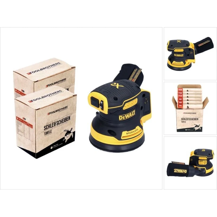 DeWalt DCW 210 N Akku Exzenterschleifer 18 V, 125 mm Brushless Solo mit 2x Toolbrothers Turtle Schleifscheiben Set