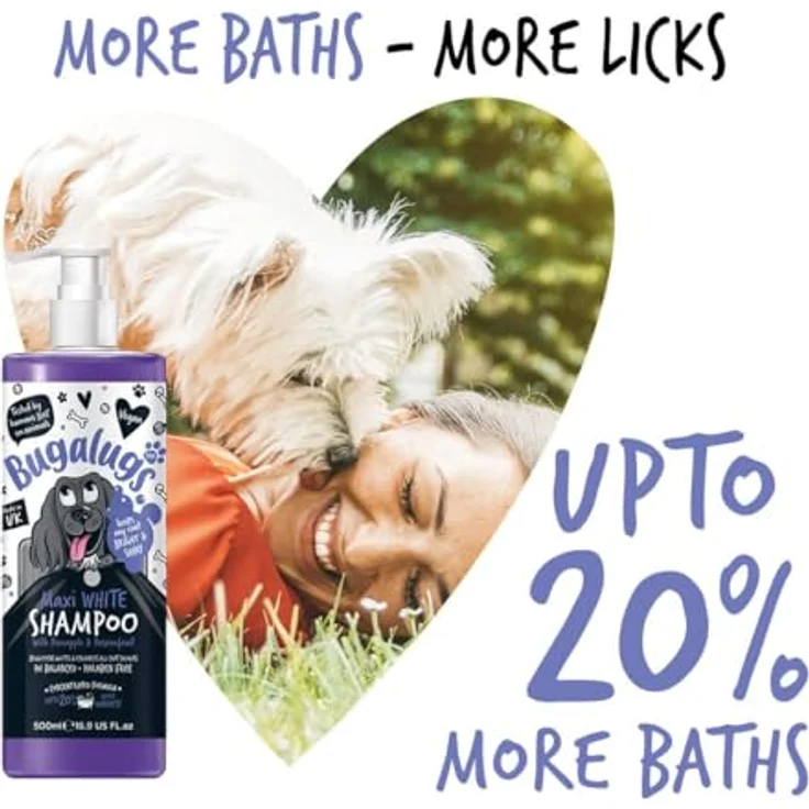 Bugalugs Hundeshampoo Maxi White, PH-neutrales Tiershampoo für strahlendes, weiches Fell, 500 ml, Ananas-Marakuja-Duft – Bild 9