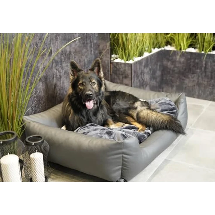 4L Textil Mario Wasserfestes Hundebett Kunstleder Hundekorb aus Kunstleder (100x70 cm, Grau) - Robust, wasserabweisend, leicht zu reinigen – Bild 3