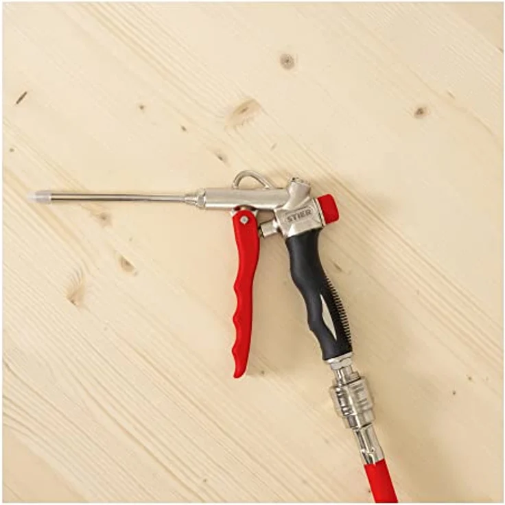 STIER Ausblaspistole mit Wechseldüse und Flow Control, stufenlos regulierbar, Betriebsdruck 6,3 bar, Luftanschluss 1/4 Zoll, ergonomischer Gummigriff – Bild 2