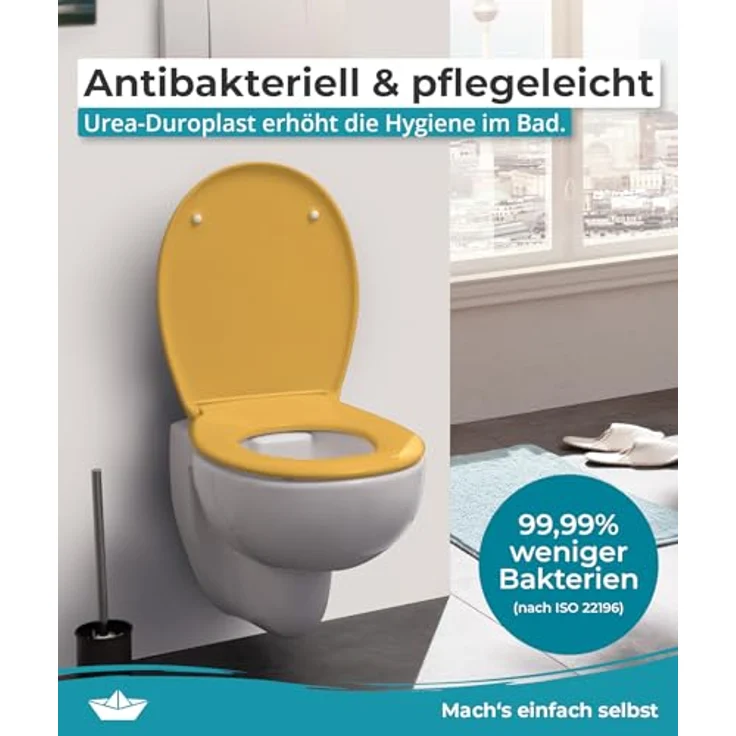 Calmwaters WC Sitz Premium Curry-Gelb, Absenkautomatik, antibakteriell, Duroplast, 250 kg Tragkraft, abnehmbar, Made in EU, 26LP6229 – Bild 7