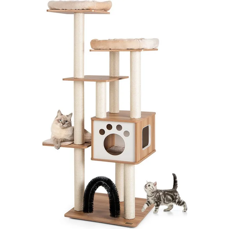 KOMFOTTEU Kratzbaum, 6-stufiger Katzenbaum mit gemütlicher Matten, Beige