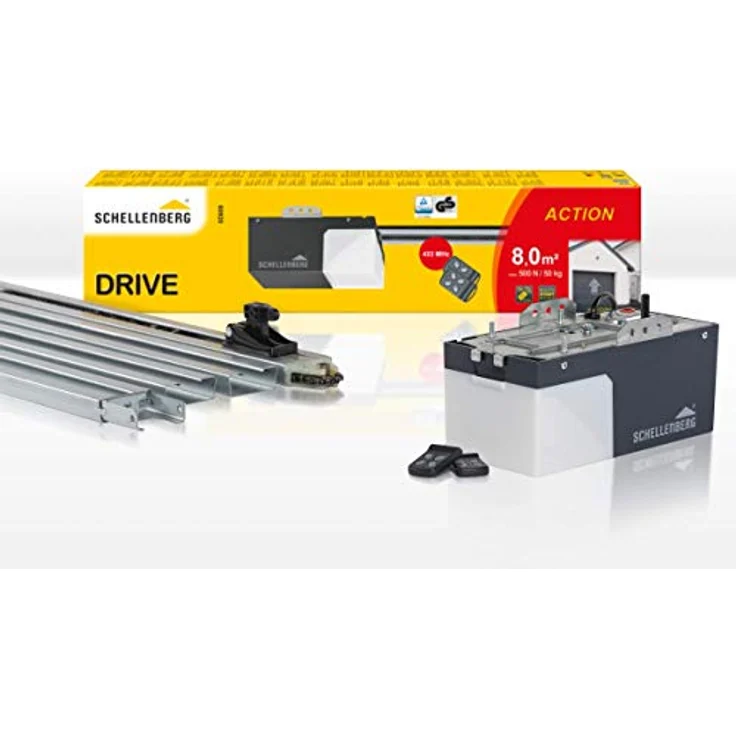 Schellenberg 60920 Garagentorantrieb Drive Action mit 2X 433 MHz Handsender, max. Torfläche 8 m², automatische Endlageneinstellung – Bild 1