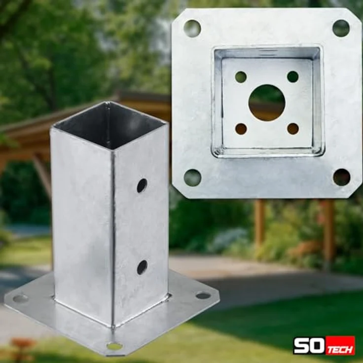 SO-TECH® Pfostenträger für Vierkantholz, feuerverzinkt, Höhe 152 mm, für Gartenpfosten 60 x 60 mm, inkl. Schrauben – Bild 4