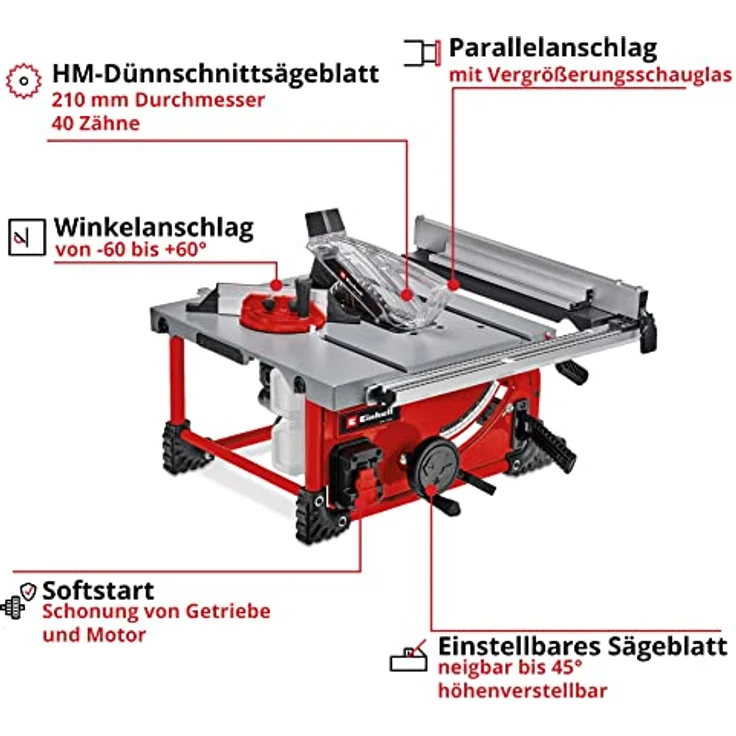 Einhell Akku-Tischkreissäge TE-TS 36-210 Li-Solo Power X-Change PXC (36 V, Li-Ion, 210 x 30 mm Sägeblatt, 3800 (1-min), Tischverbreiterung rechts, inkl. Winkelanschlag, ohne Akku und Ladegerät) – Bild 3