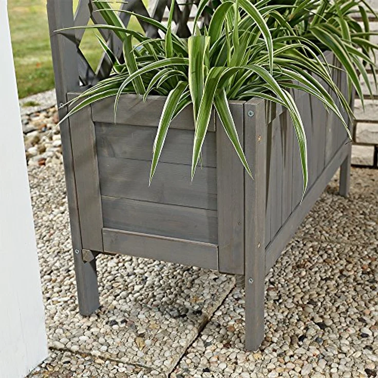 Melko Rankgitter Rankhilfe Spalier mit Blumenkasten Pflanzkasten aus Holz, ideal für Kletterpflanzen, grau – Bild 5