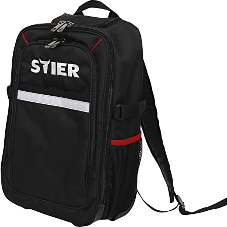 STIER Rucksack-Trolley für Werkzeuge, mit Vordertasche, Fächern und elastischen Bändern zur organisierten Werkzeugaufbewahrung, schwarz – Bild 1