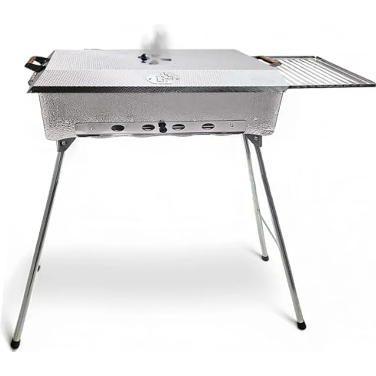 Grillpeter Holzkohlegrill Schaschlikgrill Astana Deluxe Mangal rostfreiem Edelstahl 1,5mm, mit BBQ Deckel und Seitenablage, Silber – Bild 3