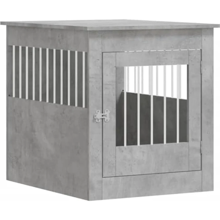 vidaXL Hundekäfig im Möbelstil, Abschließbar Hundebox mit Tür, Hundehütte Beistelltisch mit 2-in-1-Funktion, Hundehaus Haustierkäfig, Betongrau 64,5x80x71cm Holzwerkstoff – Bild 1
