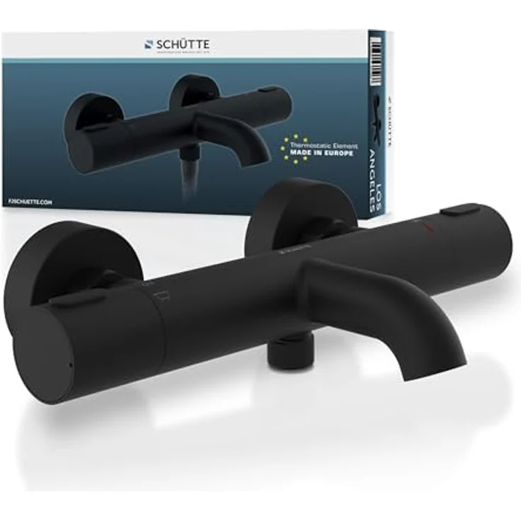Schütte Thermostat Wannenfüllarmatur Los Angeles, Schwarz Matt, mit Eco-Stopp-Funktion und Sicherheitssperre bei 38°C – Bild 1