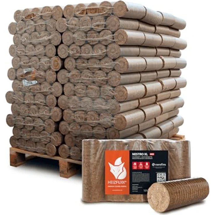 HEIZFUXX Nestro XL Red, Hartholzbriketts 10kg x 96 Gebinde, CO₂-neutral für effizientes Heizen, praktische Lagerung – Bild 1