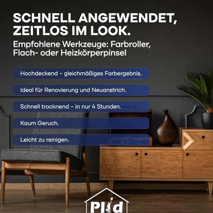 plid Wandfarbe Matte 2.5L, Hochdeckende, geruchsarme Innenfarbe für ca. 18 m², Farbton "Kaffegenuss" beige, schnelltrocknend, geeignet für verschiedene Untergründe – Bild 5