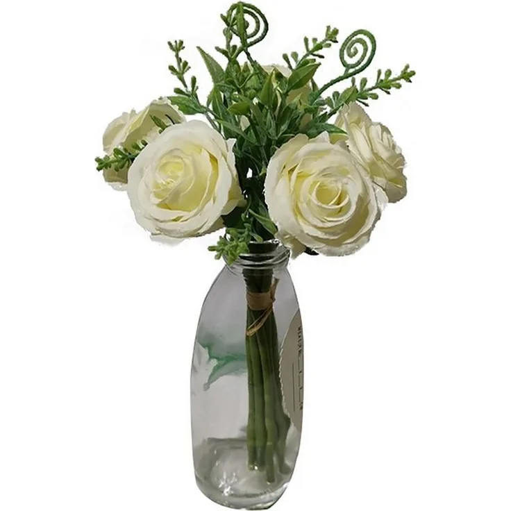 Kunstblume Kunstblume Rosenstrauß in Vase Flora Rose, HTI-Living, Höhe 20 cm