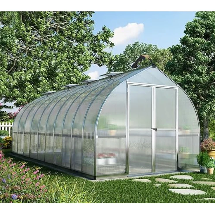 Palram - Canopia Aluminiumgewächshaus Bella 820 SparSet Silber 601x244x219 cm, Zwiebelform, Aluminiumrahmen, Polycarbonat-Doppelstegplatten – Bild 8