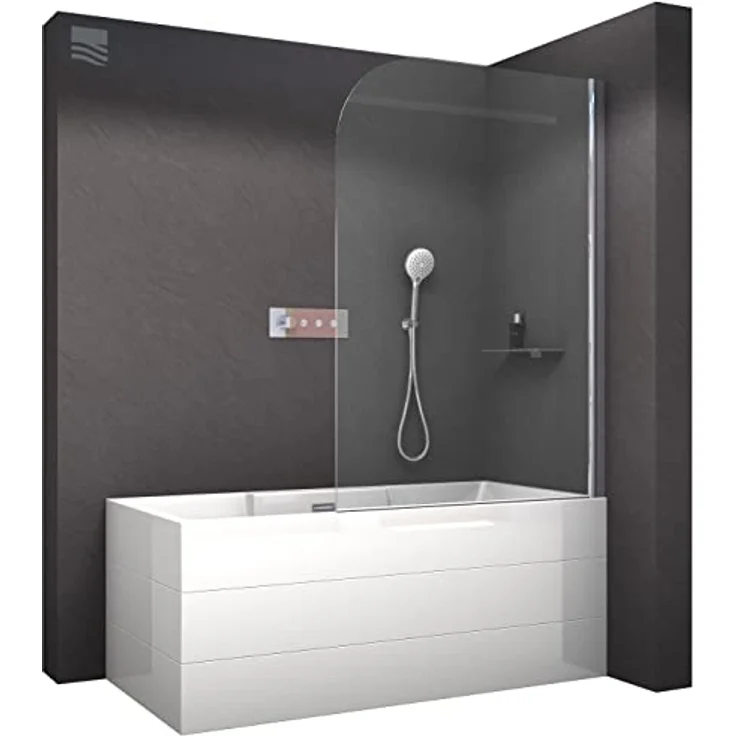 BERNSTEIN Badewannenaufsatz NT201, Duschwand Faltwand für Badewanne 100x140cm aus ESG-Glas, Hebe- und Senkmechanismus, Profilfarbe Chrom oder Schwarz – Bild 1