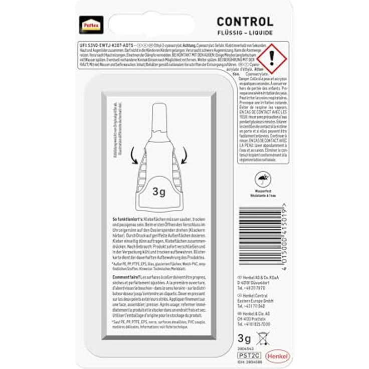 Pattex Sekundenkleber Control, 3 g Flüssigkleber für extra schnelle, starke und flexible Sofortreparaturen im Haushalt, spülmaschinenresistent – Bild 2