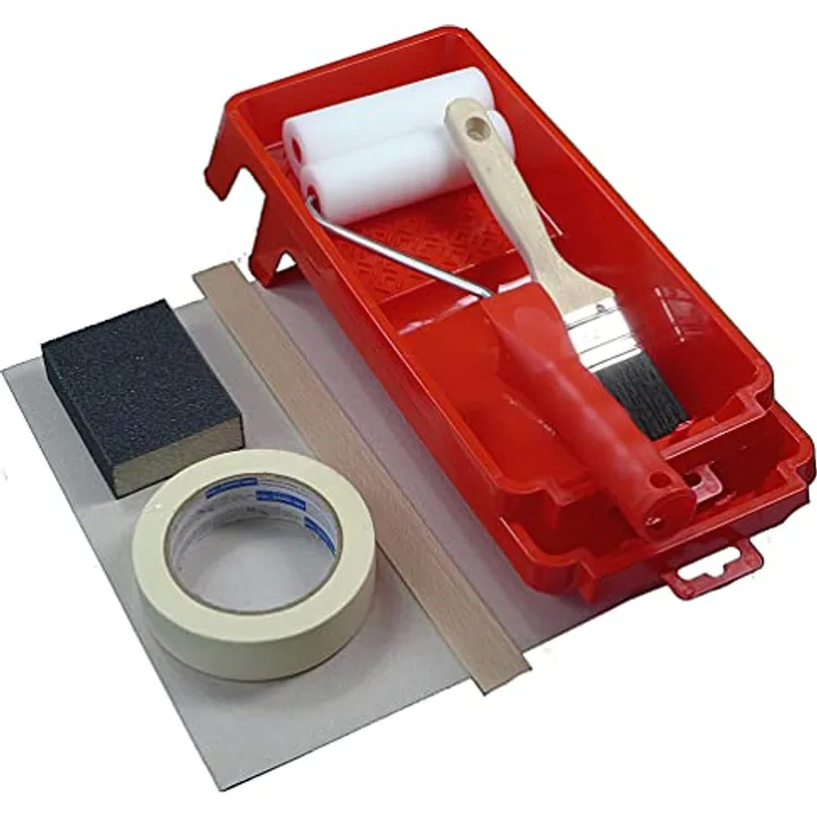 ROTIX Tür-Lackier-Set 10-teilig – Komplettset mit Farbroller, Lackierpinsel, Schleifmitteln, Malerkrepp & Zubehör – ideal für 2 Lackiervorgänge, für streifenfreies Finish